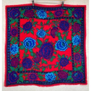 Vintage Scarf Challis by Berkshire Acrylic Japan Floral Roses Square 30"x30"